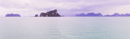 Panorama view of mountain islands in Phang-Nga bay, view from Ko Yao Noi hillside, Phang-Nga...