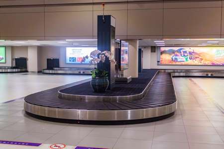Bangkok, Thailand - Dec 14, 2019 : Empty conveyor belt for carrying the passenger luggages or...