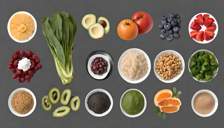 Experience the vibrant symphony of wholesome superfoods, elegantly arranged, beckoning a journey to...