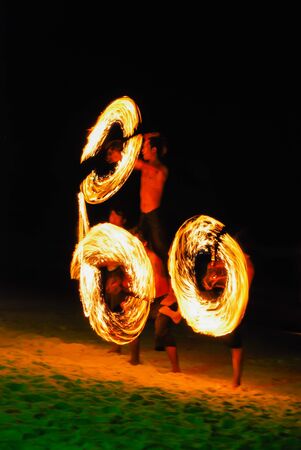Motion blur: Fire Show on beach on Samad Island, Thailandのeditorial素材