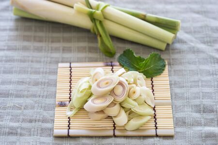 Lemon Grass Slice on bamboo.の写真素材