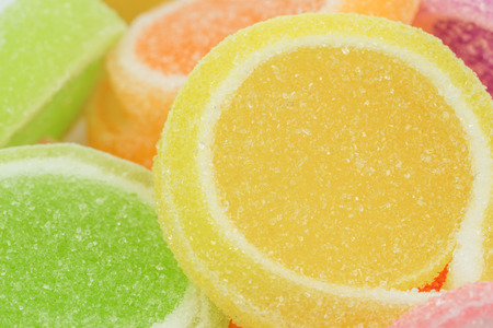 Jelly sweet, flavor fruit, candy dessert colorful on sugar.