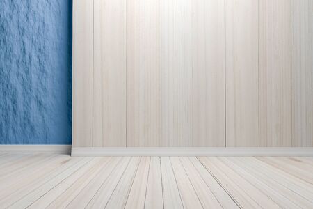 Empty interior light blue room with wooden floor, For display of your products.  - 3D render image.の写真素材