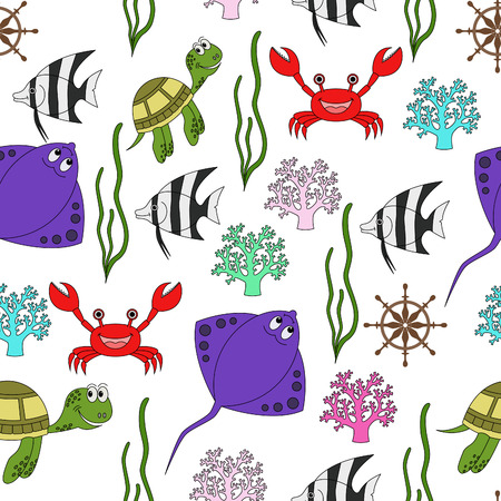 Marine life seamless pattern with sea animals.のイラスト素材