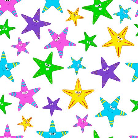 vector seamless pattern with colored smiling starfishのイラスト素材