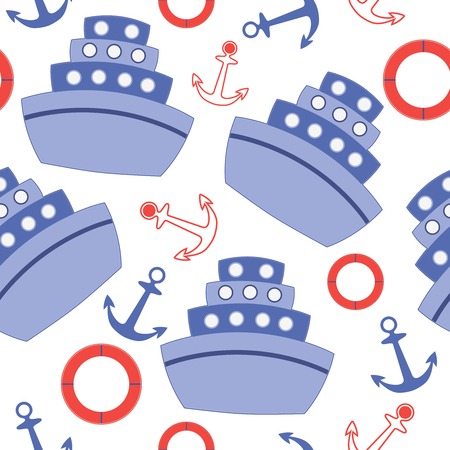 seamless pattern with sheeps anchors and ring buoyのイラスト素材