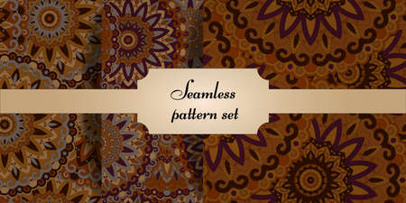 Mandala seamless patterns set. Decorative elements. Islam, Arabic, Indian ottoman motifsのイラスト素材