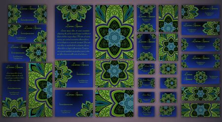 Vector visiting card set template. Floral mandala pattern and ornaments. Oriental design Layout. Islam, Arabic, Indian, ottoman motifs. Front page and back page.の写真素材