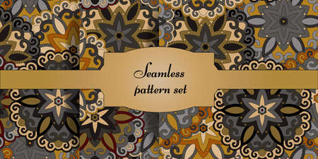 Mandala seamless patterns set. Decorative elements. Islam, Arabic, Indian ottoman motifsのイラスト素材