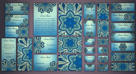 Vector visiting card set template. Floral mandala pattern and ornaments. Oriental design Layout. Islam, Arabic, Indian, ottoman motifs. Front page and back page.の写真素材