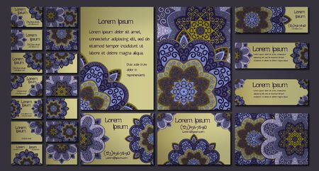 Vector visiting card set template. Floral mandala pattern and ornaments. Oriental design Layout. Islam, Arabic, Indian, ottoman motifs. Front page and back page.のイラスト素材