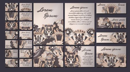 colorful greeting invitation card illustration set. Flower vector design concept collectionのイラスト素材