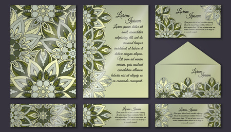 Invitation card collection, delicate floral pattern. Vintage decorative elements. Hand drawn background.Islam, Arabic, Indian, ottoman motifsの写真素材