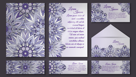 invitation cards set. Vintage decorative elements. Hand drawn background. Islam, Arabic, Indian ottoman motifsの写真素材