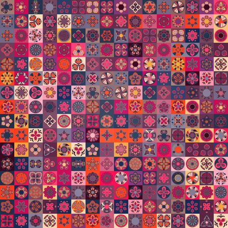 Colorful vintage seamless pattern with floral and mandala elements.Hand drawn background. Can be used for fabric, wallpaper, tile, wrapping, covers and carpet. Islam, Arabic, Indian, ottoman motifs.のイラスト素材