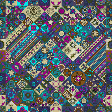 Colorful vintage seamless pattern with floral and mandala elements.Hand drawn background. Can be used for fabric, wallpaper, tile, wrapping, covers and carpet. Islam, Arabic, Indian, ottoman motifs.のイラスト素材