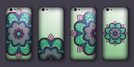 Phone case mandala design set. Vintage decorative elements. Hand drawn background. Islam, Arabic, Indian, ottoman motifs.のイラスト素材