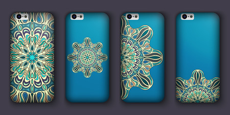 Phone cover collection, boho style pattern. Vector background. Vintage decorative elements. Hand drawn background. Islam, arabic, indian, ottoman motifsのイラスト素材