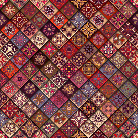 Colorful vintage seamless pattern with floral and mandala elements.Hand drawn background. Can be used for fabric, wallpaper, tile, wrapping, covers and carpet. Islam, Arabic, Indian, ottoman motifs.のイラスト素材