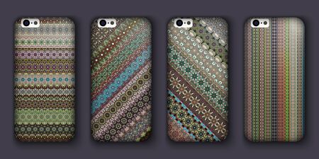 Phone cover collection, boho style pattern. background. Vintage decorative elements. Hand drawn background. Islam, arabic, indian, ottoman motifsのイラスト素材