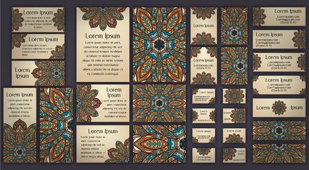 Business and invitation template Cards set with mandala ornament. Vintage decorative elements. Hand drawn background. Islam, Arabic, Indian, ottoman motifs.のイラスト素材