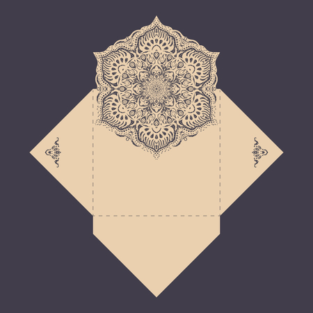 Paper lace envelope template, mock-up for laser cutting. Vector illustration.のイラスト素材