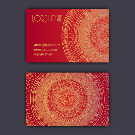 Vector vintage visiting card set. Glowing shiny floral mandala pattern and ornaments. Luxury designのイラスト素材