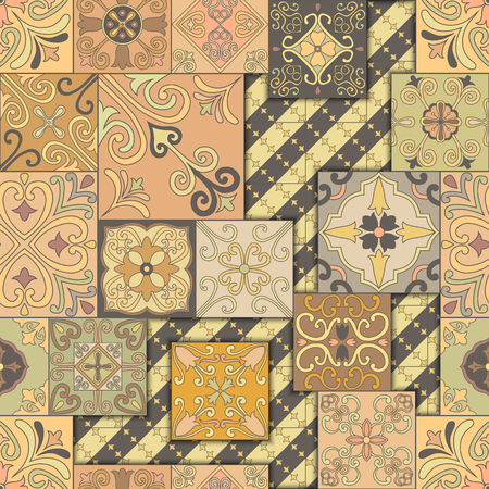 Seamless pattern with portuguese tiles in talavera style. Azulejo, moroccan, mexican ornamentsのイラスト素材