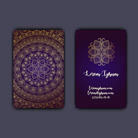 Luxury business cards with floral mandala ornament. Vintage decorative elements.のイラスト素材