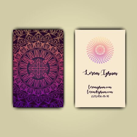 Luxury business cards with floral mandala ornament. Vintage decorative elements.のイラスト素材