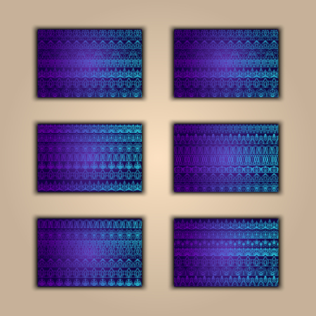 Set of vector boho ethnic banners. Tribal business background. India ornament. Stylish template. African background. Aztec cover. Arabic borders.のイラスト素材