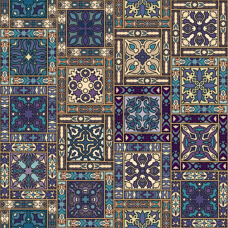 Colorful vintage seamless pattern with floral and mandala elements.Hand drawn background. Can be used for fabric, wallpaper, tile, wrapping, covers and carpet. Islam, Arabic, Indian, ottoman motifs.のイラスト素材