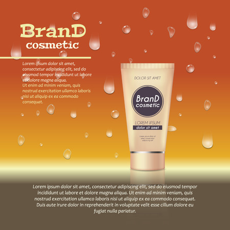 3D realistic cosmetic bottle ads template. Cosmetic brand advertising concept design with water bubbles and waterdrops background.のイラスト素材