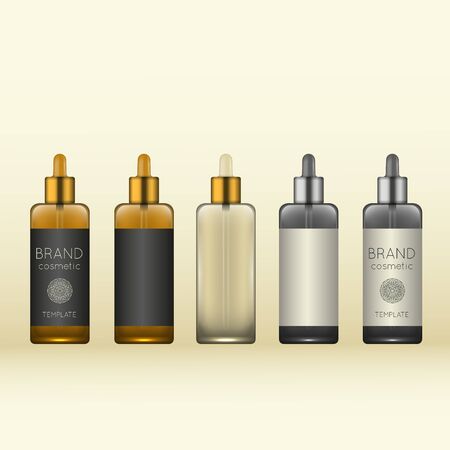 Vector 3D beauty cosmetic product mock up. Isolated realistic bottles for advertising branding. Cosmetic packaging design templateのイラスト素材