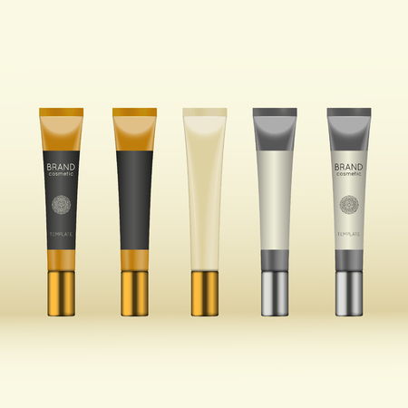 Vector 3D beauty cosmetic product mock up. Isolated realistic bottles for advertising branding. Cosmetic packaging design templateのイラスト素材