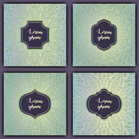 Set of glowing mandala cards.のイラスト素材