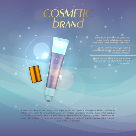Vector 3D cosmetic illustration on a soft light background with flare effects. Beauty realistic cosmetic product design templateのイラスト素材