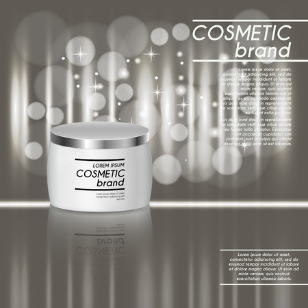 3D realistic cosmetic bottle ads template. Cosmetic brand advertising concept design with glitters and bokeh background.のイラスト素材