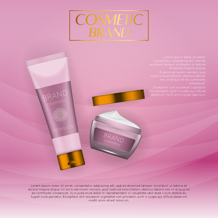Vector 3D cosmetic illustration on a soft light waves background . Beauty realistic cosmetic product design templateのイラスト素材