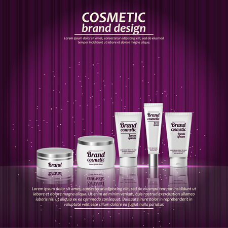 3D realistic cosmetic bottle ads template. Cosmetic brand advertising concept design with glowing sparkles on abstract texture background.のイラスト素材