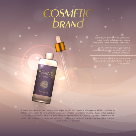 Vector 3D cosmetic illustration on a soft light background with flare effects. Beauty realistic cosmetic product design templateのイラスト素材