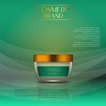 Vector 3D cosmetic illustration on a soft light waves background . Beauty realistic cosmetic product design template.のイラスト素材