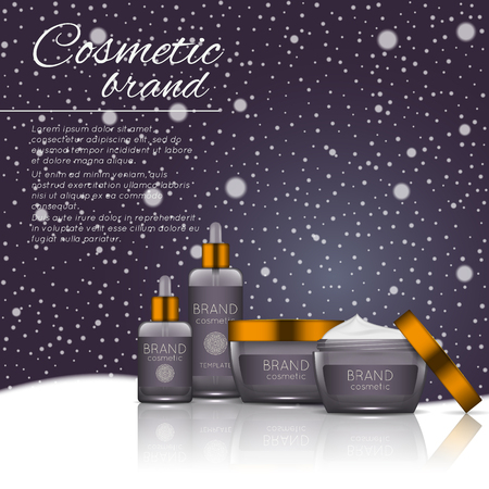 Vector 3D cosmetic illustration on a soft light background with flare effects. Beauty realistic cosmetic product design template.のイラスト素材