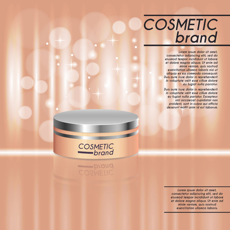 3D realistic cosmetic bottle ads template. Cosmetic brand advertising concept design with glitters and bokeh background.のイラスト素材