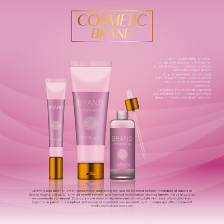Vector 3D cosmetic illustration on a soft light waves background . Beauty realistic cosmetic product design templateのイラスト素材