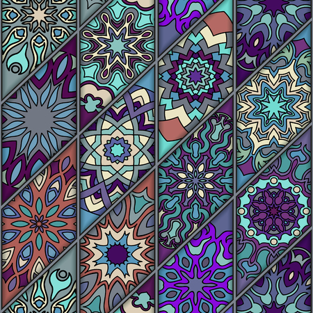 Colorful vintage seamless pattern with floral and mandala elements.Hand drawn background. Can be used for fabric, wallpaper, tile, wrapping, covers and carpet. Islam, Arabic, Indian, ottoman motifs.のイラスト素材