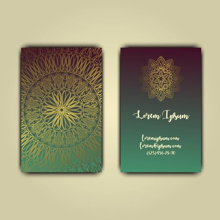 Luxury business cards with floral mandala ornament. Vintage decorative elements.のイラスト素材