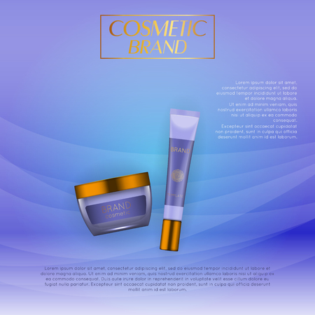 Vector 3D cosmetic illustration on a soft light waves background . Beauty realistic cosmetic product design templateのイラスト素材