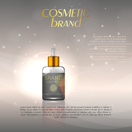 Vector 3D cosmetic illustration on a soft light background with flare effects. Beauty realistic cosmetic product design templateのイラスト素材