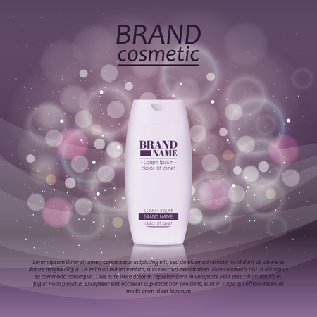 3D realistic cosmetic bottle ads template. Cosmetic brand advertising concept design with glitters and bokeh background.のイラスト素材